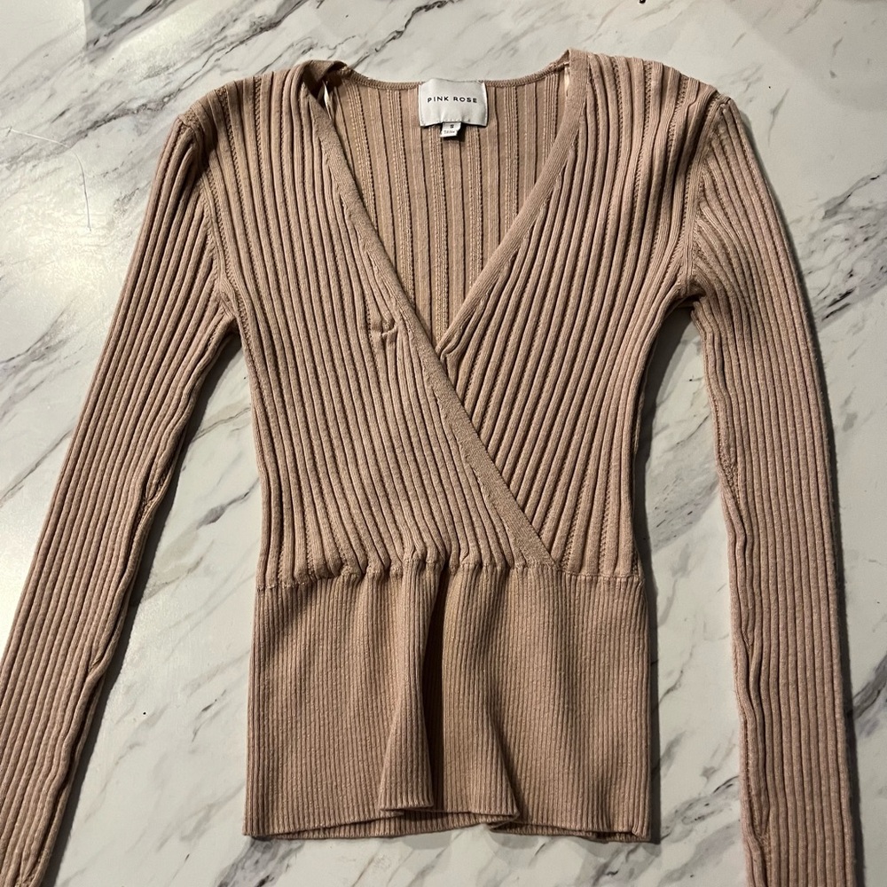 Tan and cream knit top - super cute and comfy.
